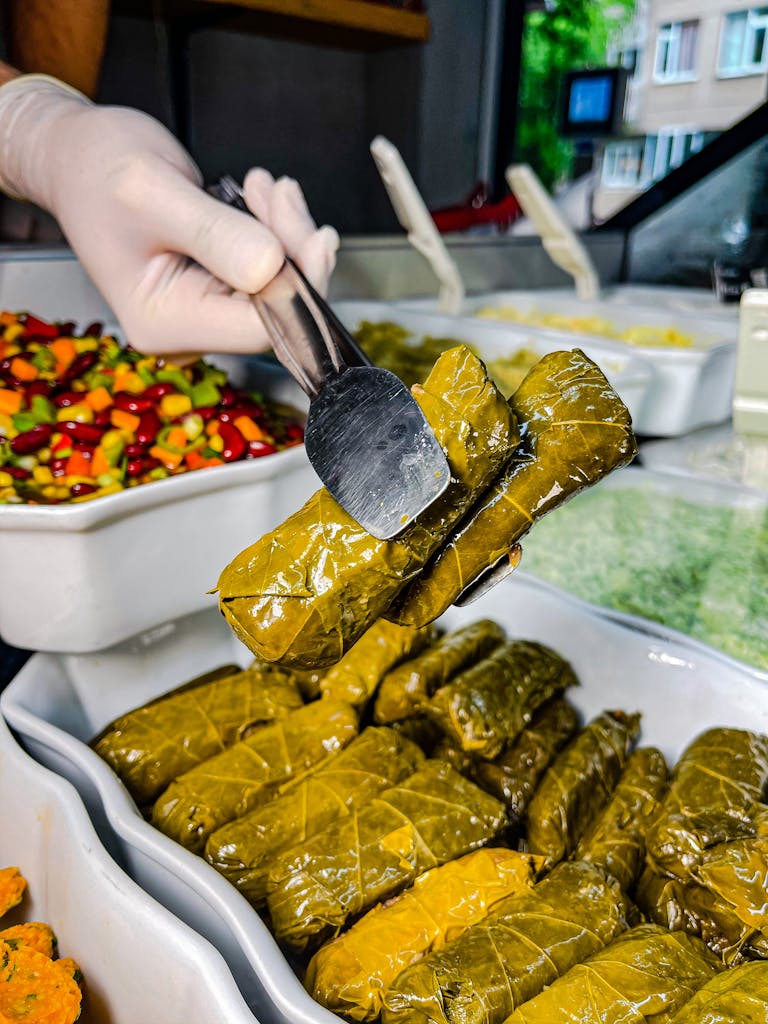 A Person Holding Stuffed Grape Leaves